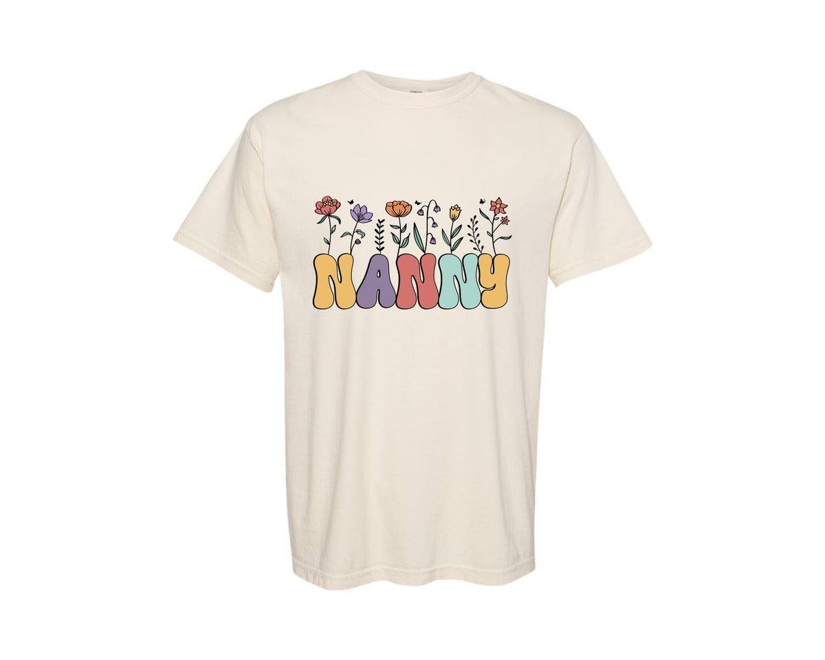 brand:Comfort Colors|color:Ivory|Nanny Flower Grandma Mothers Day Graphic T-Shirt