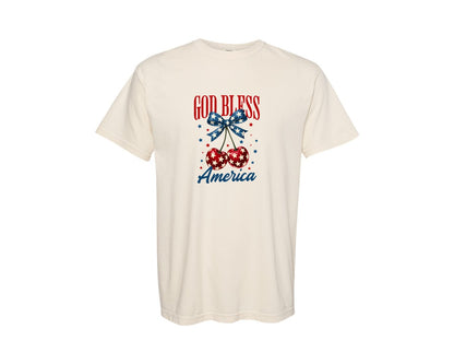brand:Comfort Colors|color:Ivory|Patriotic 4Th July Cherry Bow Usa Graphic T-Shirt