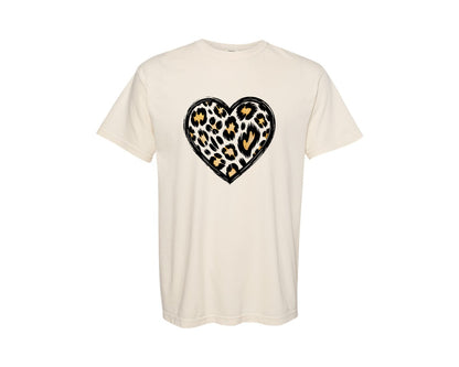 brand:Comfort Colors|color:Ivory|Leopard Print Heart Valentines Graphic T-Shirt