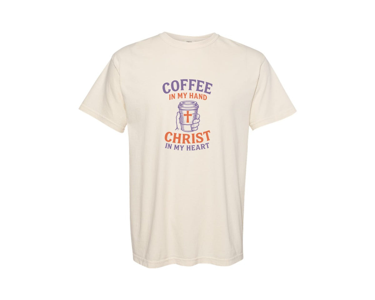 brand:Comfort Colors|color:Ivory|Coffee In My Hand Christ In My Heart Graphic T-Shirt