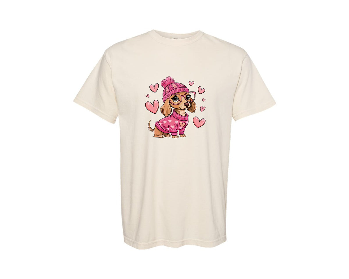 brand:Comfort Colors|color:Ivory|Valentine Dachshund Dog Sausage Dog Graphic T-Shirt