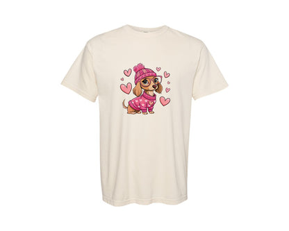 brand:Comfort Colors|color:Ivory|Valentine Dachshund Dog Sausage Dog Graphic T-Shirt