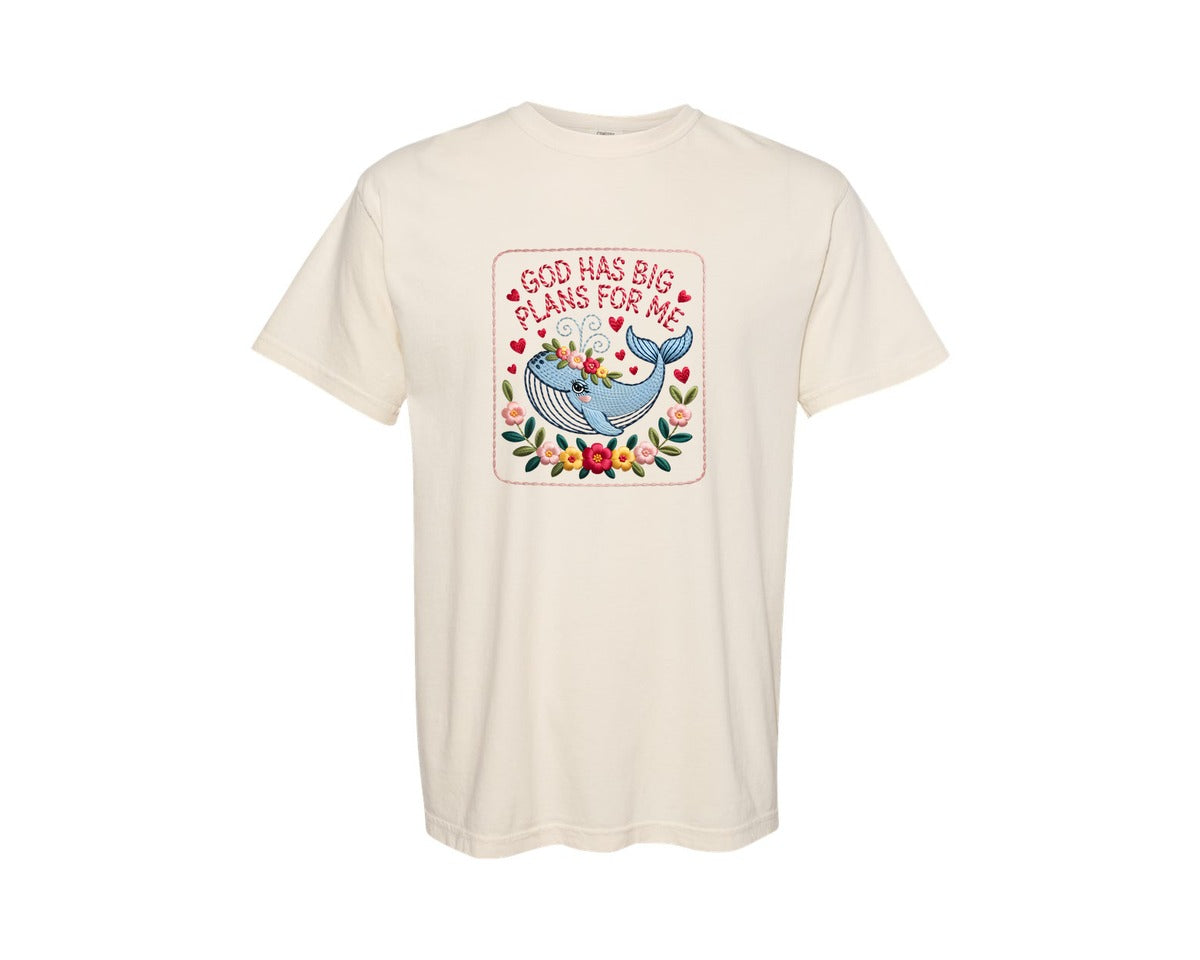 brand:Comfort Colors|color:Ivory|Big Plans Whale Design Graphic T-Shirt
