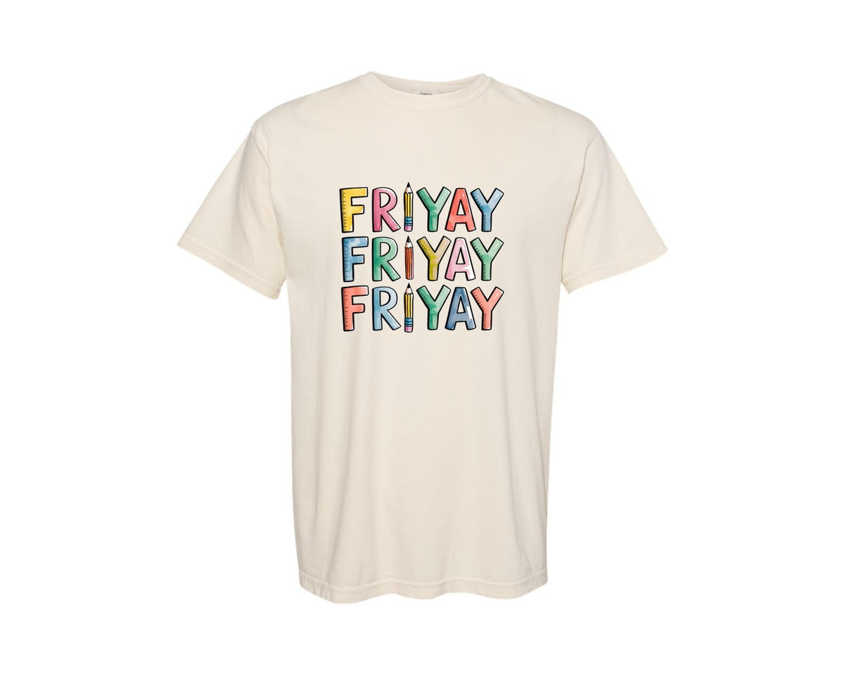 brand:Comfort Colors|color:Ivory|Colorful Funny School Friyay Graphic T-Shirt