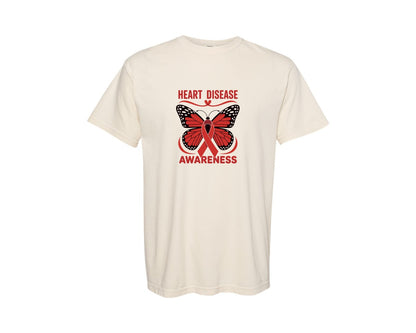 brand:Comfort Colors|color:Ivory|Heart Disease Butterfly Ribbon Graphic T-Shirt