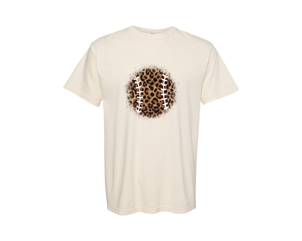 brand:Comfort Colors|color:Ivory|Glitter Leopard Baseball Graphic T-Shirt