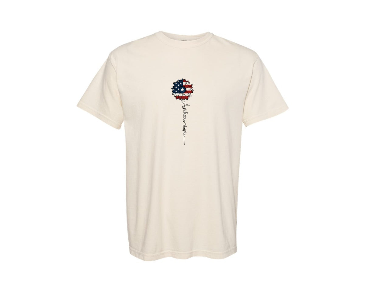 brand:Comfort Colors|color:Ivory|American Mama Sunflower 4Th Of July Graphic T-Shirt