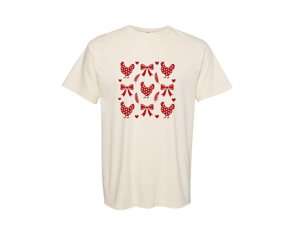 brand:Comfort Colors|color:Ivory|Coquette Chicken Valentine Chicken Graphic T-Shirt