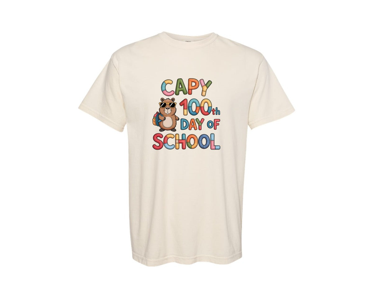 brand:Comfort Colors|color:Ivory|Funny Capy 100Th Day Of School 3 Graphic T-Shirt