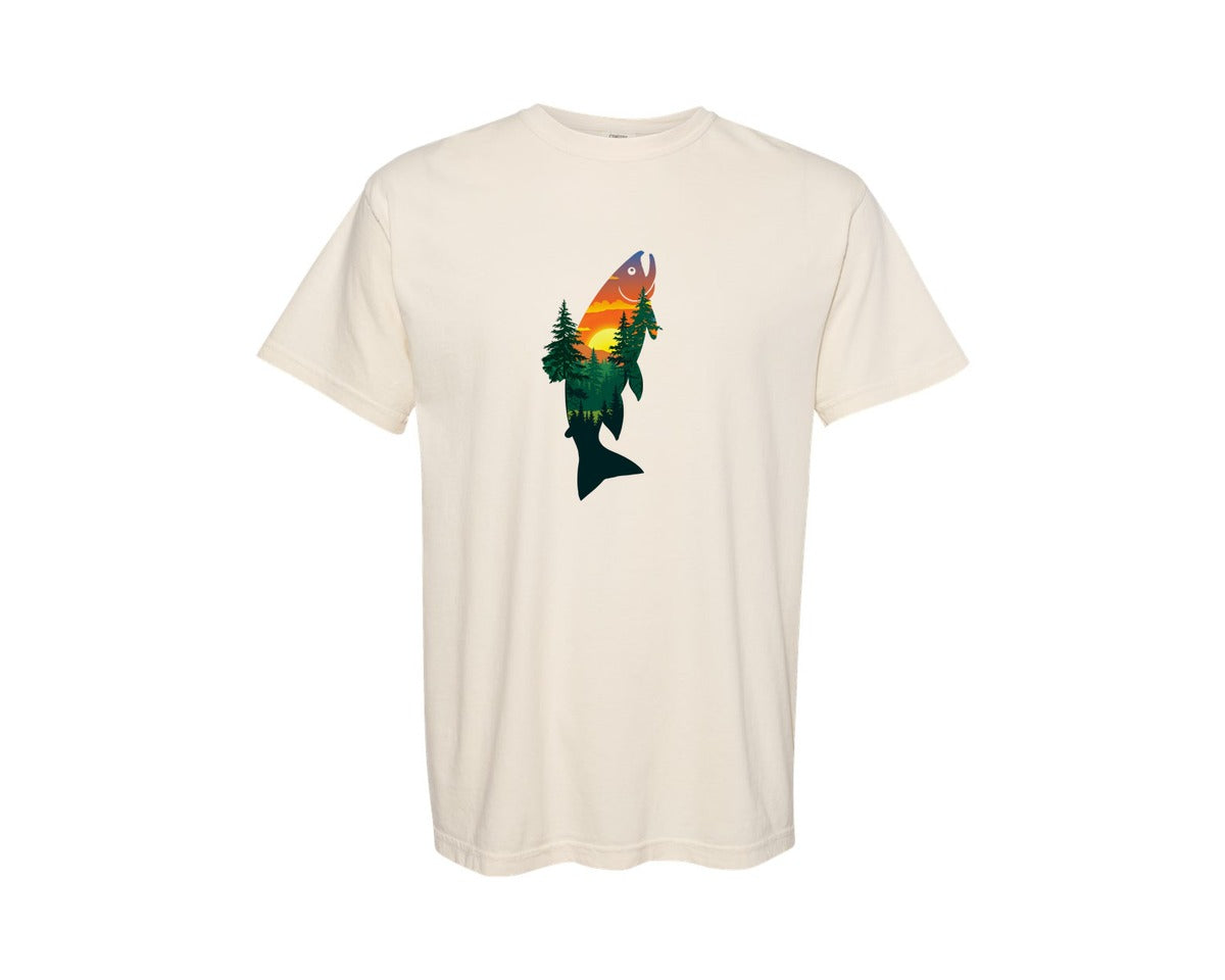 brand:Comfort Colors|color:Ivory|Sunset Trout Double Exposure Fish Graphic T-Shirt