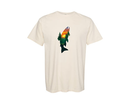 brand:Comfort Colors|color:Ivory|Sunset Trout Double Exposure Fish Graphic T-Shirt