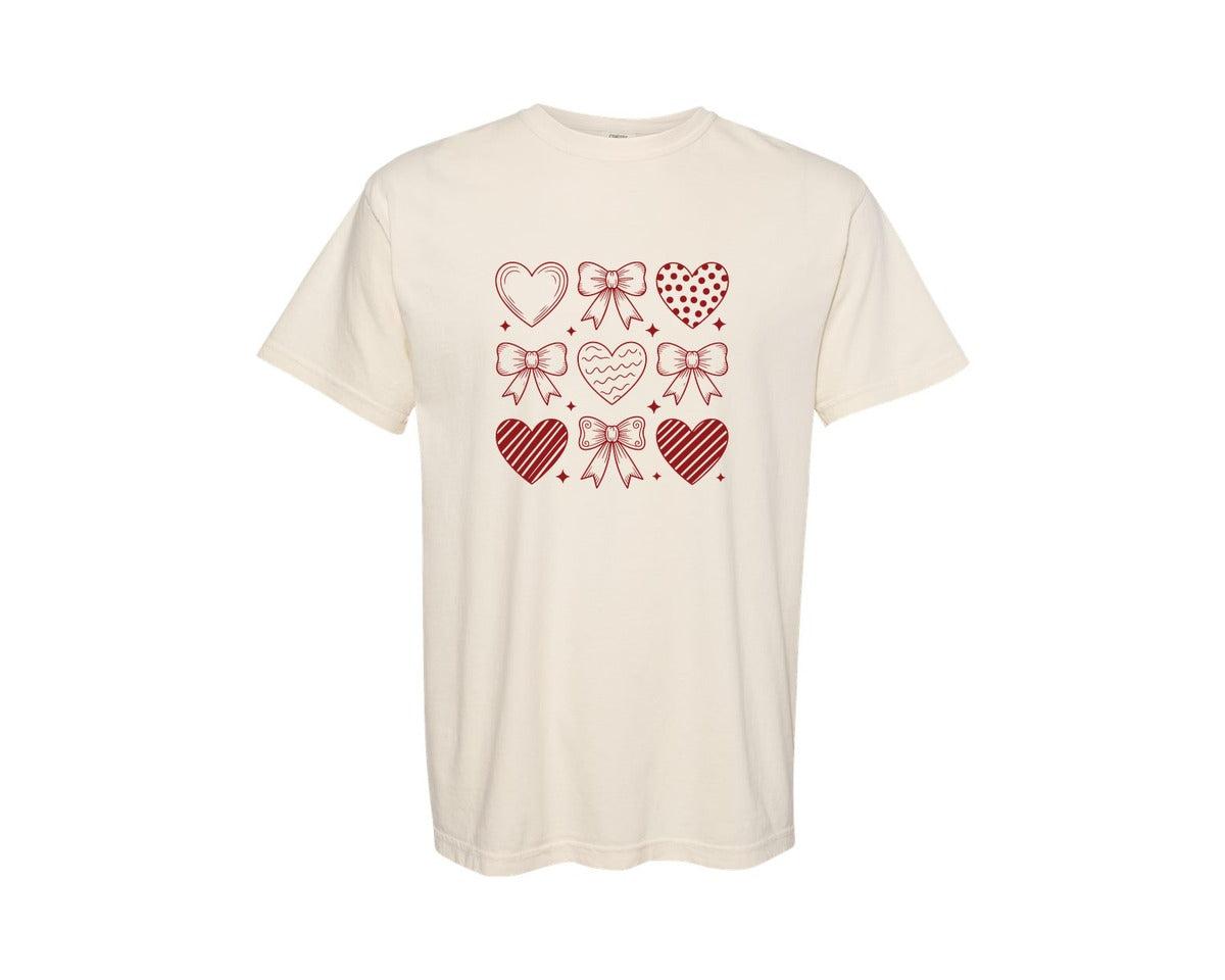 brand:Comfort Colors|color:Ivory|Valentine Heart Bow Coquette Graphic T-Shirt