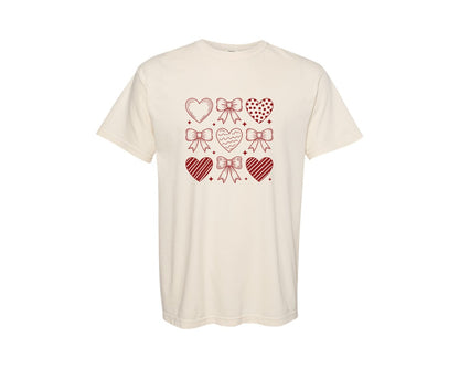 brand:Comfort Colors|color:Ivory|Valentine Heart Bow Coquette Graphic T-Shirt