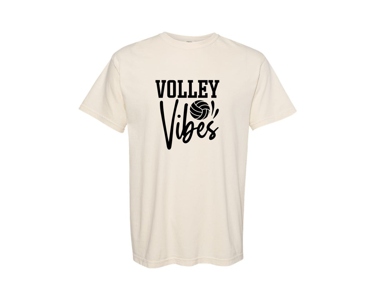 brand:Comfort Colors|color:Ivory|Volley Vibes Volleyball Mom Graphic T-Shirt