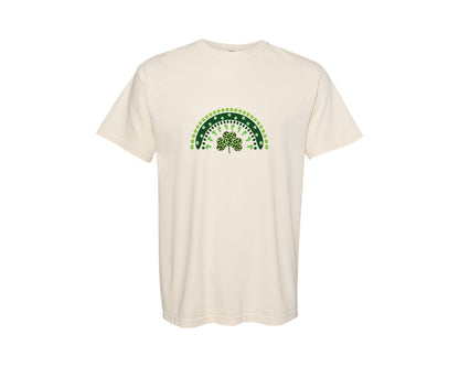 brand:Comfort Colors|color:Ivory|Leopard Shamrock Green Rainbow Graphic T-Shirt