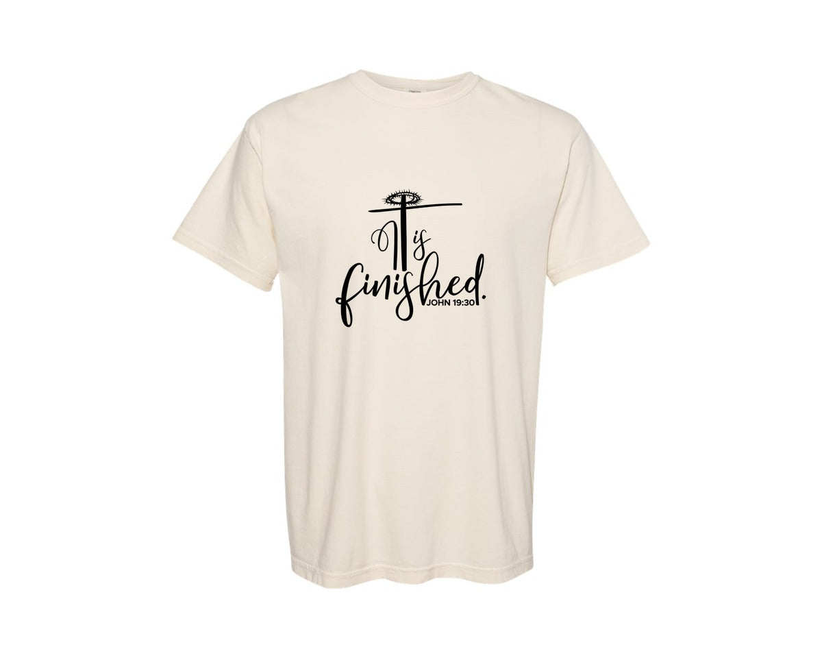 brand:Comfort Colors|color:Ivory|It Is Finished Easter Bible Verse Graphic T-Shirt