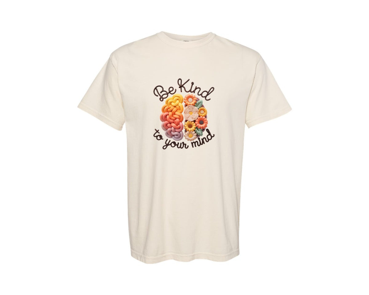 brand:Comfort Colors|color:Ivory|Be Kind Faux Yarn Mental Health Graphic T-Shirt