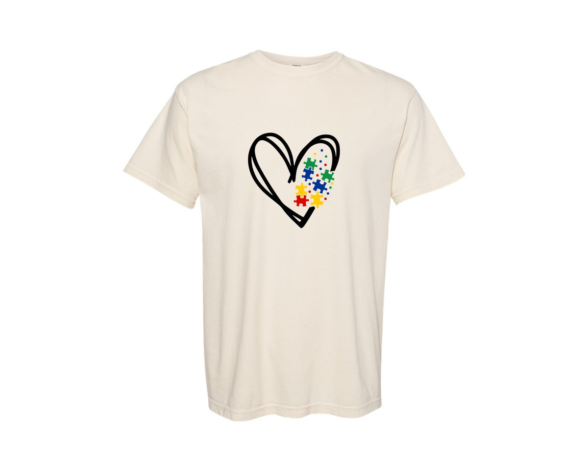 brand:Comfort Colors|color:Ivory|Autism Heart Autism Puzzle Graphic T-Shirt