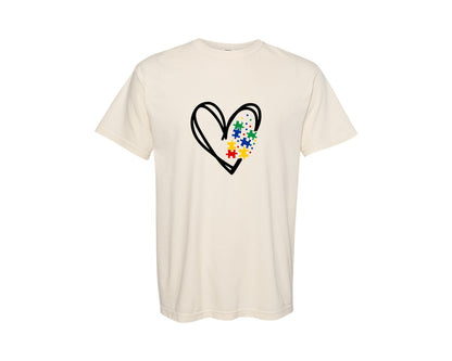 brand:Comfort Colors|color:Ivory|Autism Heart Autism Puzzle Graphic T-Shirt