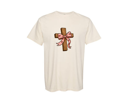 brand:Comfort Colors|color:Ivory|Coquette Valentine Jesus Valentine Bow 3 Graphic T-Shirt