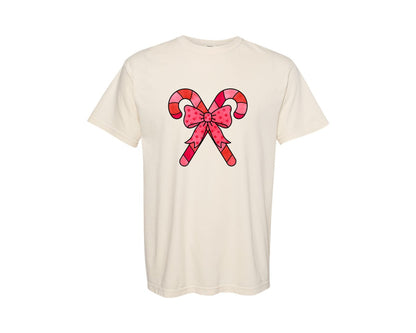 brand:Comfort Colors|color:Ivory|Colorful Coquette Candy Cane Bright Graphic T-Shirt