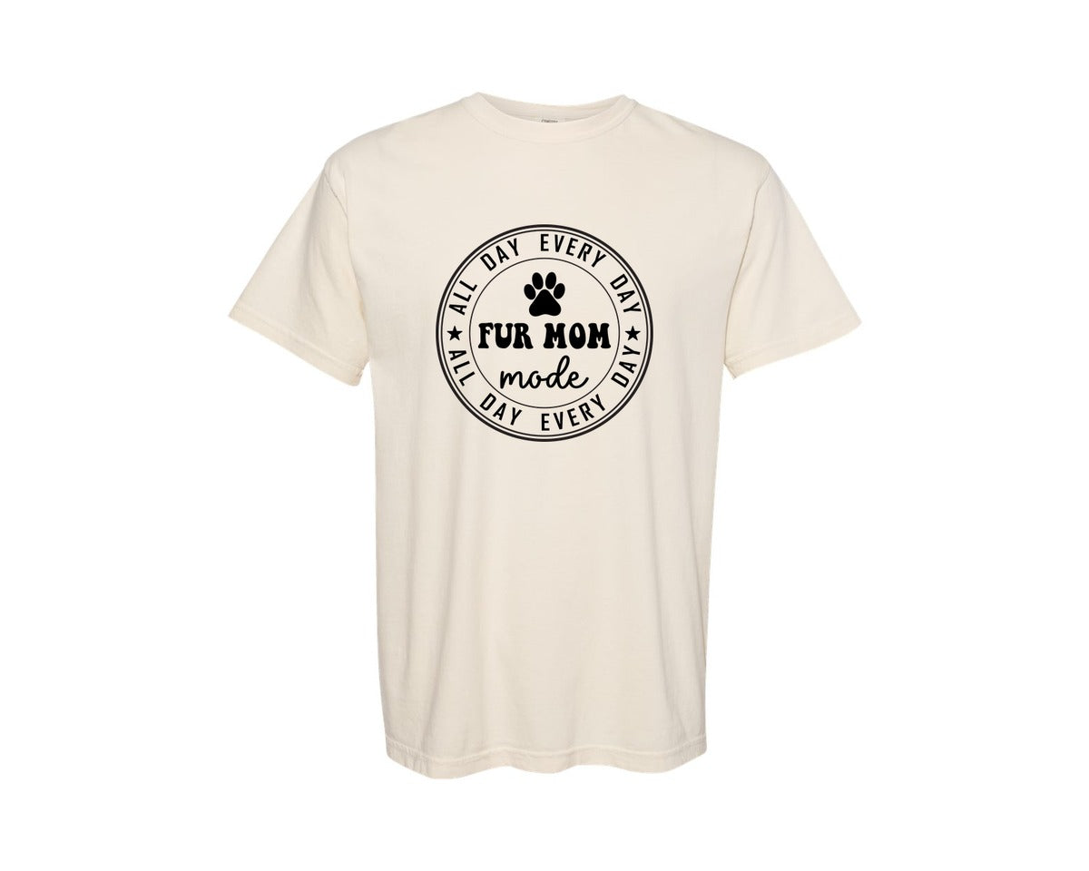 brand:Comfort Colors|color:Ivory|Fur Mom Funny Dog Mom Shirt Graphic T-Shirt