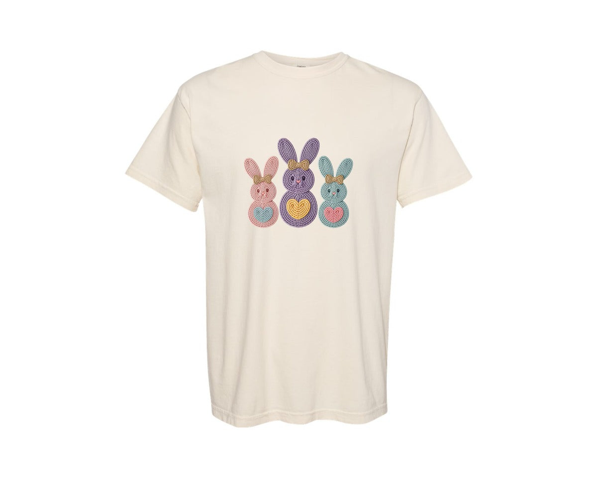 brand:Comfort Colors|color:Ivory|Easter Bunny Faux Yarn Coquette Graphic T-Shirt