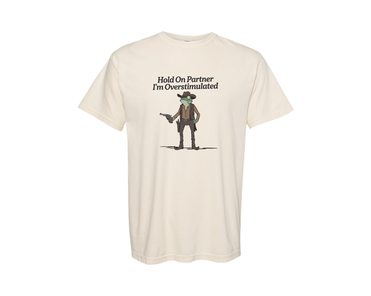 brand:Comfort Colors|color:Ivory|Overstimulated Cowboy Frog Graphic T-Shirt