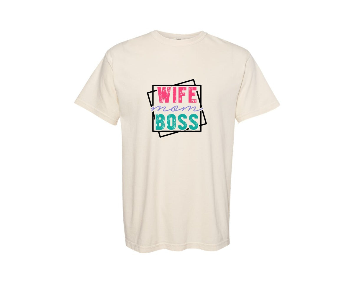 brand:Comfort Colors|color:Ivory|Mom Quotes Wife Mom Boss 4 Graphic T-Shirt