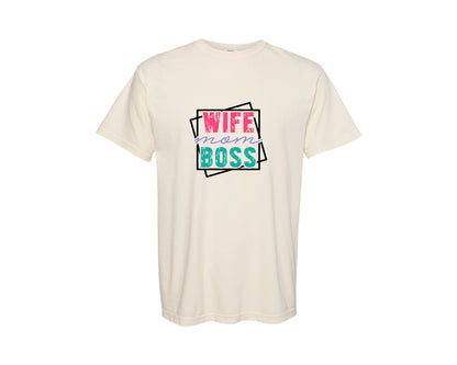 brand:Comfort Colors|color:Ivory|Mom Quotes Wife Mom Boss 4 Graphic T-Shirt