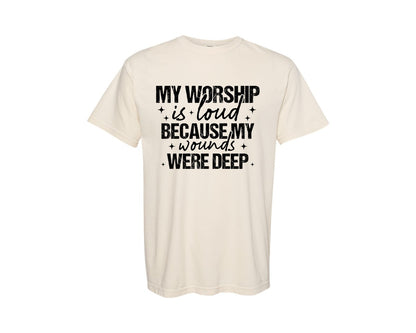 brand:Comfort Colors|color:Ivory|Jesus File My Worship Is Loud 3 Graphic T-Shirt