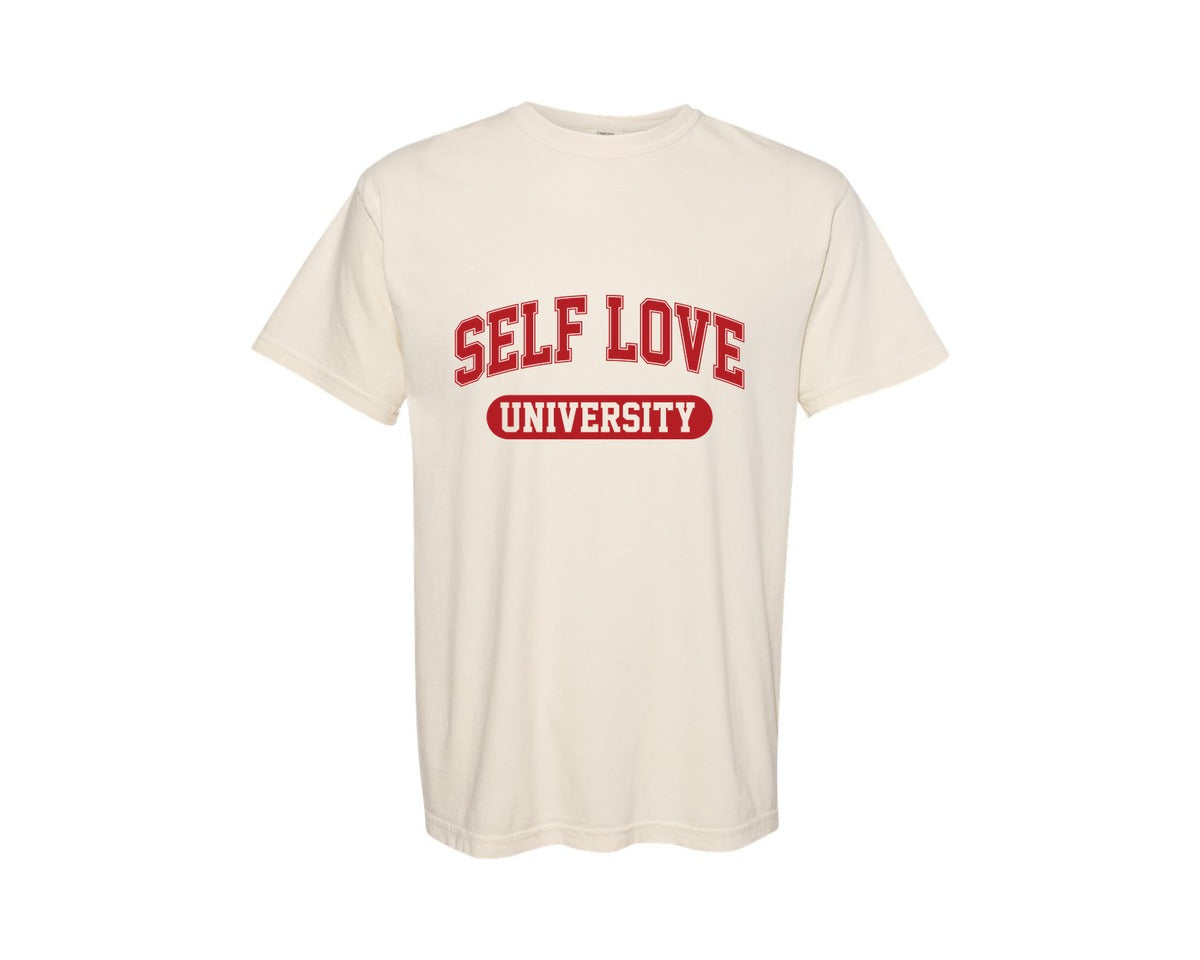 brand:Comfort Colors|color:Ivory|Self Love University Valentine Graphic T-Shirt