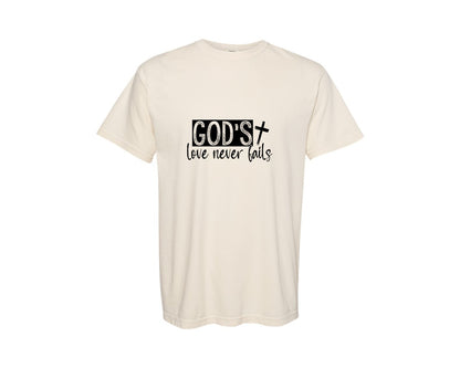 brand:Comfort Colors|color:Ivory|Gods Love Never Fails Sleeve Design 2 Graphic T-Shirt
