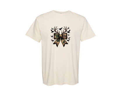 brand:Comfort Colors|color:Ivory|Deer Camo Bow Hunting Christmas Graphic T-Shirt