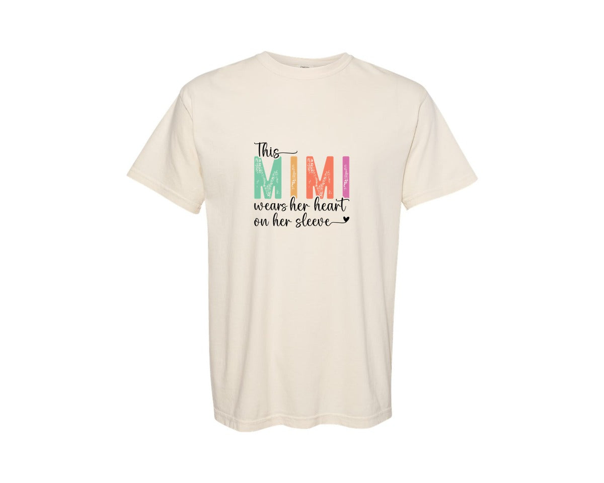 brand:Comfort Colors|color:Ivory|This Mimi Wear Her Heart On Her Sleeve Graphic T-Shirt