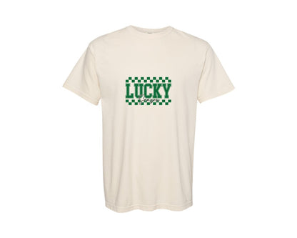 brand:Comfort Colors|color:Ivory|Lucky Varsity St Patricks Day 17 Graphic T-Shirt
