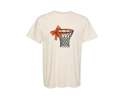 brand:Comfort Colors|color:Ivory|Basketball Hoop With Bow Graphic T-Shirt