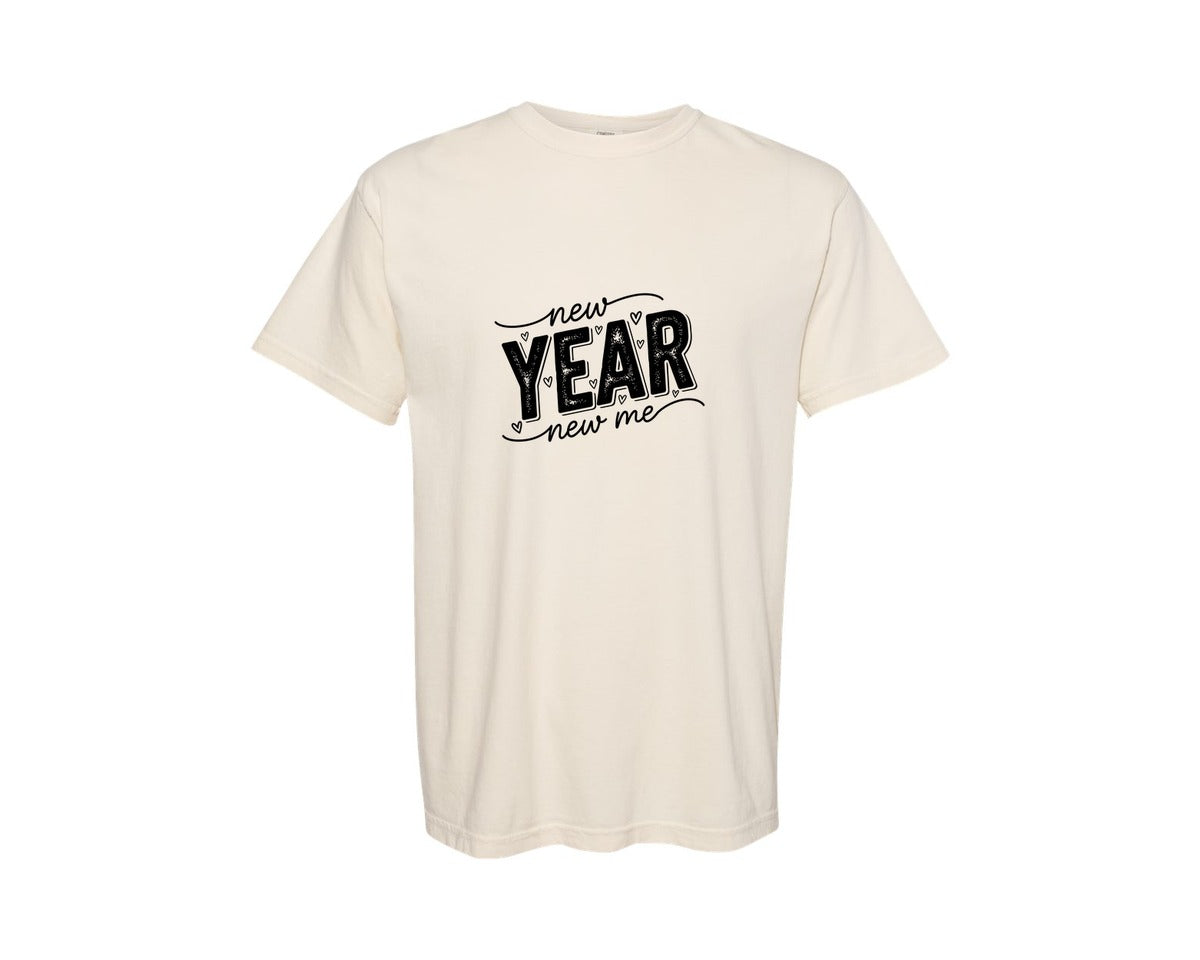brand:Comfort Colors|color:Ivory|New Year New Me Typography Graphic T-Shirt