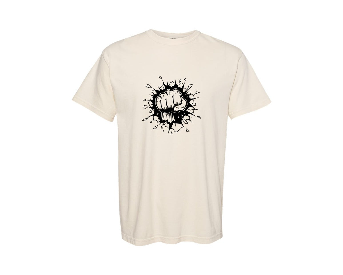 brand:Comfort Colors|color:Ivory|Punch Fist Breaking Wall Vector Graphic T-Shirt