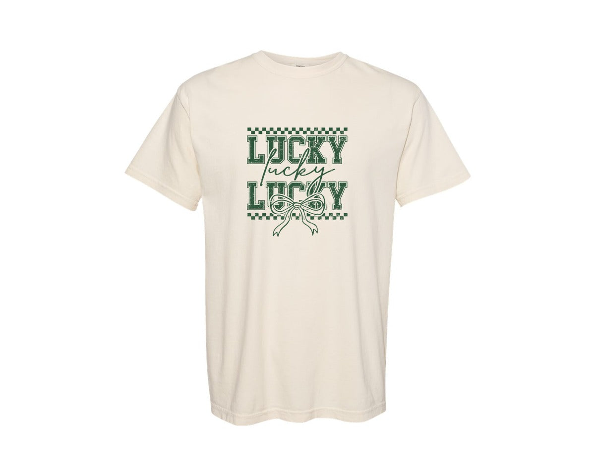 brand:Comfort Colors|color:Ivory|Lucky St Patricks Day Coquette 4 Graphic T-Shirt