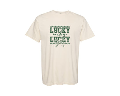 brand:Comfort Colors|color:Ivory|Lucky St Patricks Day Coquette 4 Graphic T-Shirt