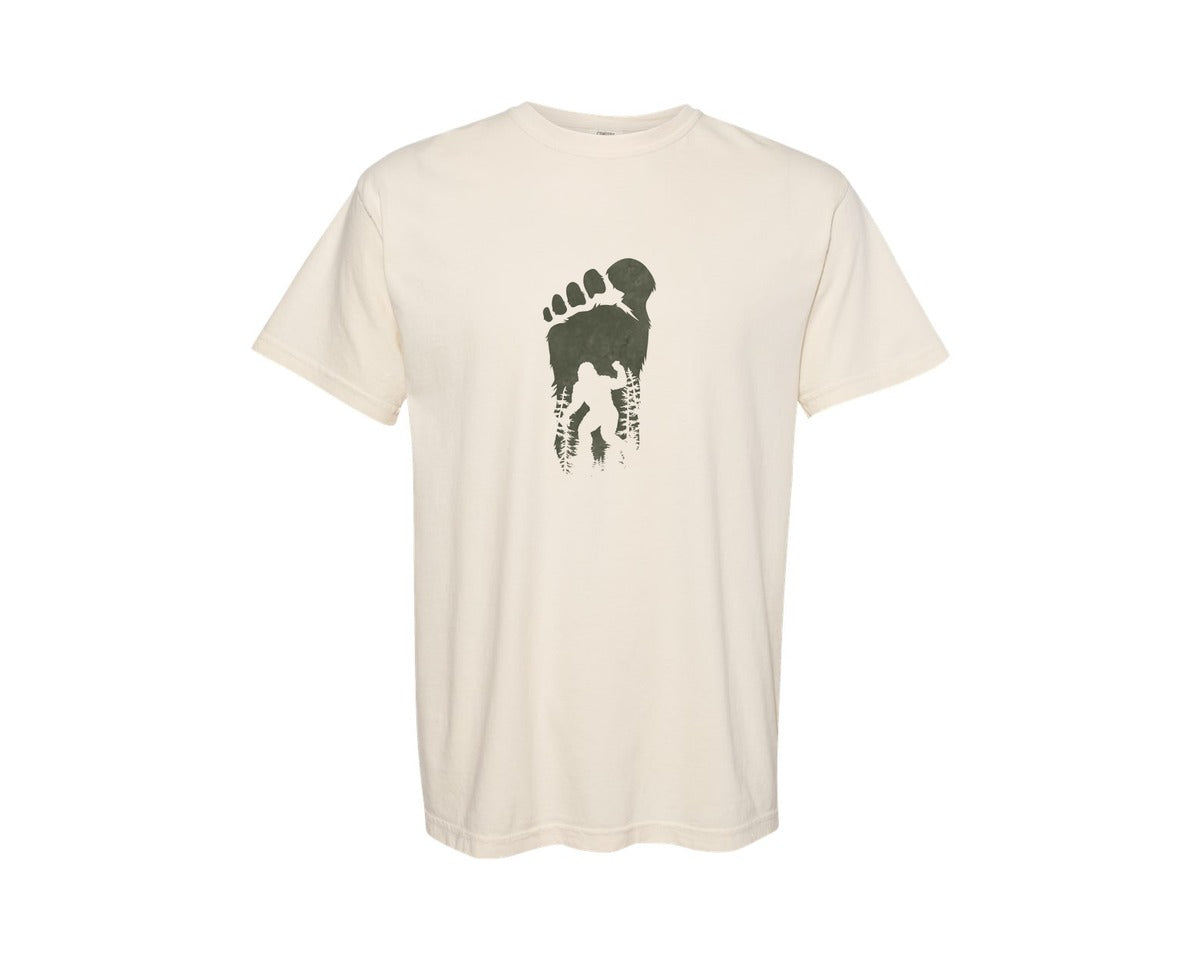 brand:Comfort Colors|color:Ivory|Bigfoot Squatch Foot Print Shirt Graphic T-Shirt