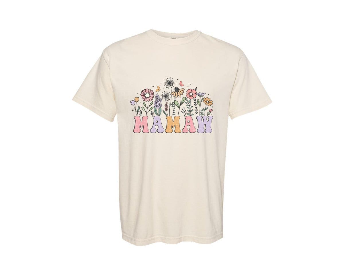 brand:Comfort Colors|color:Ivory|Mamaw Flower Mothers Day Graphic T-Shirt