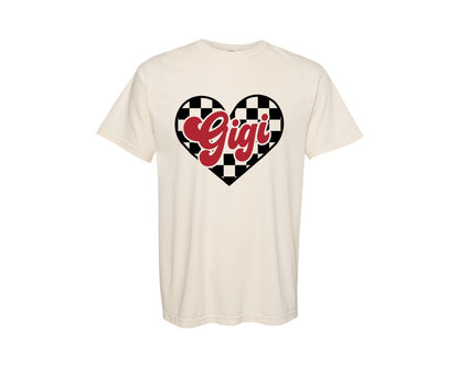 brand:Comfort Colors|color:Ivory|Gigi Checkered Heart Graphic T-Shirt