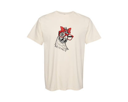 brand:Comfort Colors|color:Ivory|Funny Chicken With Glasses And Bow 2 Graphic T-Shirt