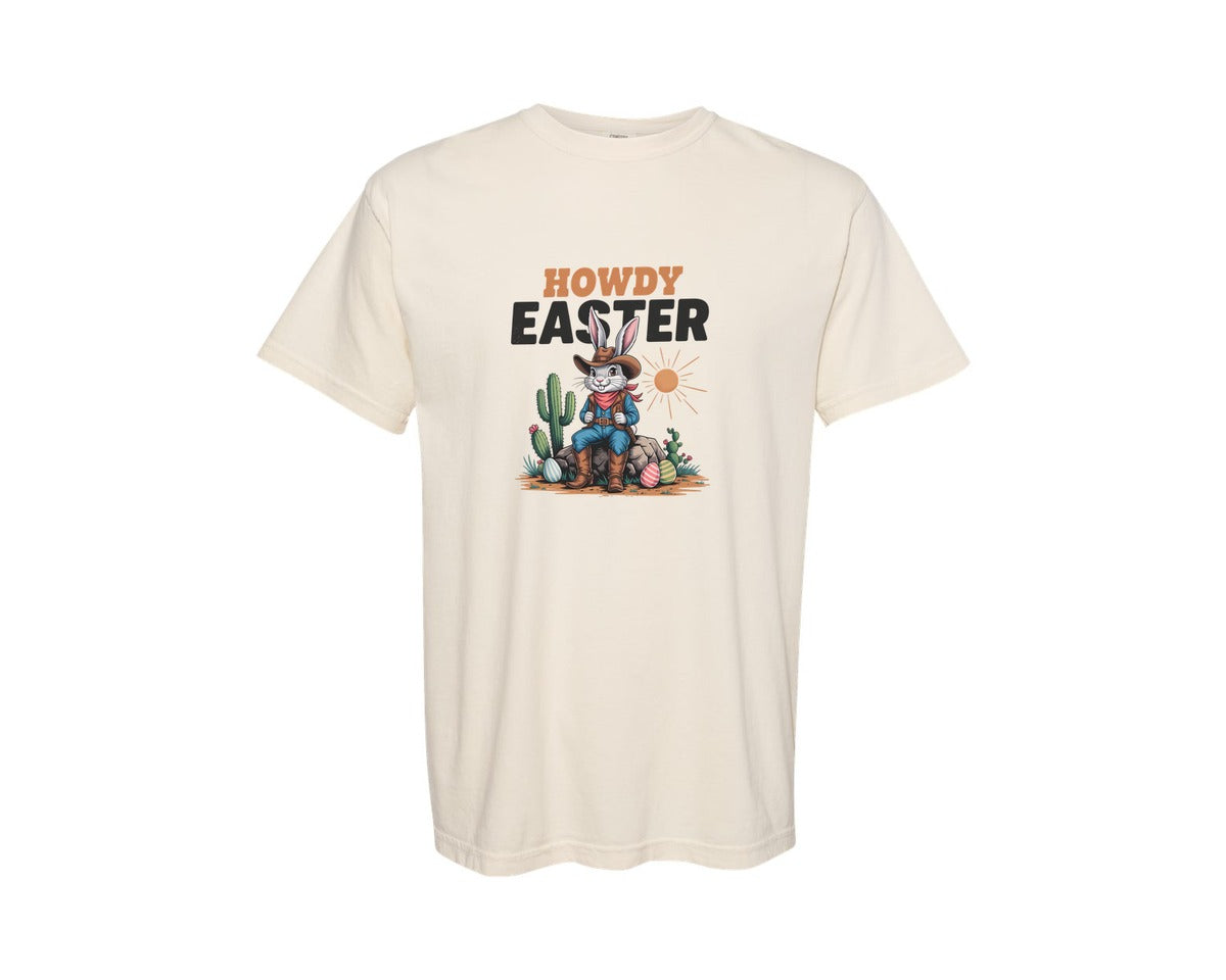 brand:Comfort Colors|color:Ivory|Howdy Easter Western Cowboy Bunny 2 Graphic T-Shirt