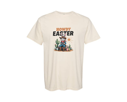 brand:Comfort Colors|color:Ivory|Howdy Easter Western Cowboy Bunny 2 Graphic T-Shirt