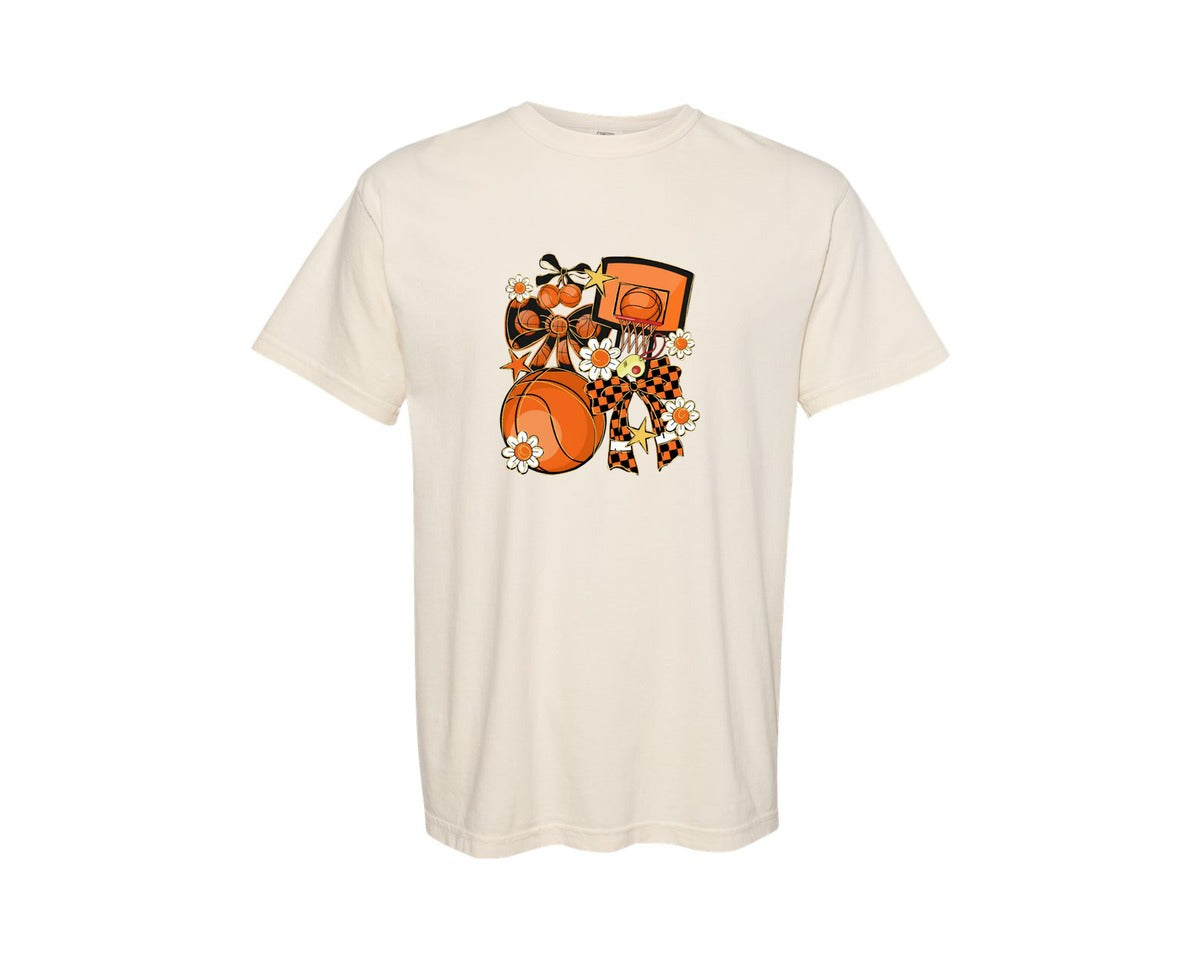 brand:Comfort Colors|color:Ivory|Game Day Basketball Preppy Design Graphic T-Shirt