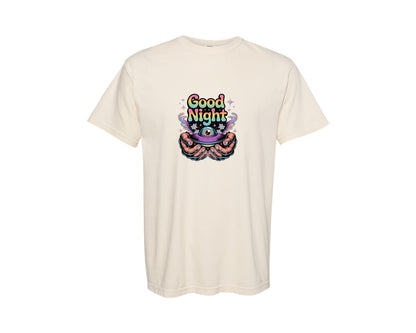 brand:Comfort Colors|color:Ivory|Good Night Text With Ufo Cosmic Hands Graphic T-Shirt