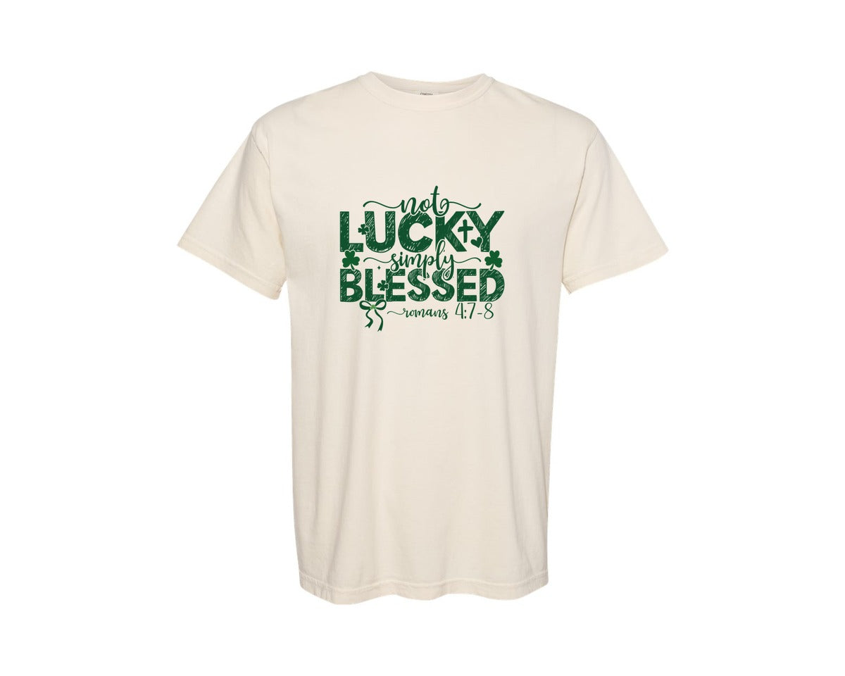 brand:Comfort Colors|color:Ivory|St Patricks Not Lucky Simply Blessed 4 Graphic T-Shirt